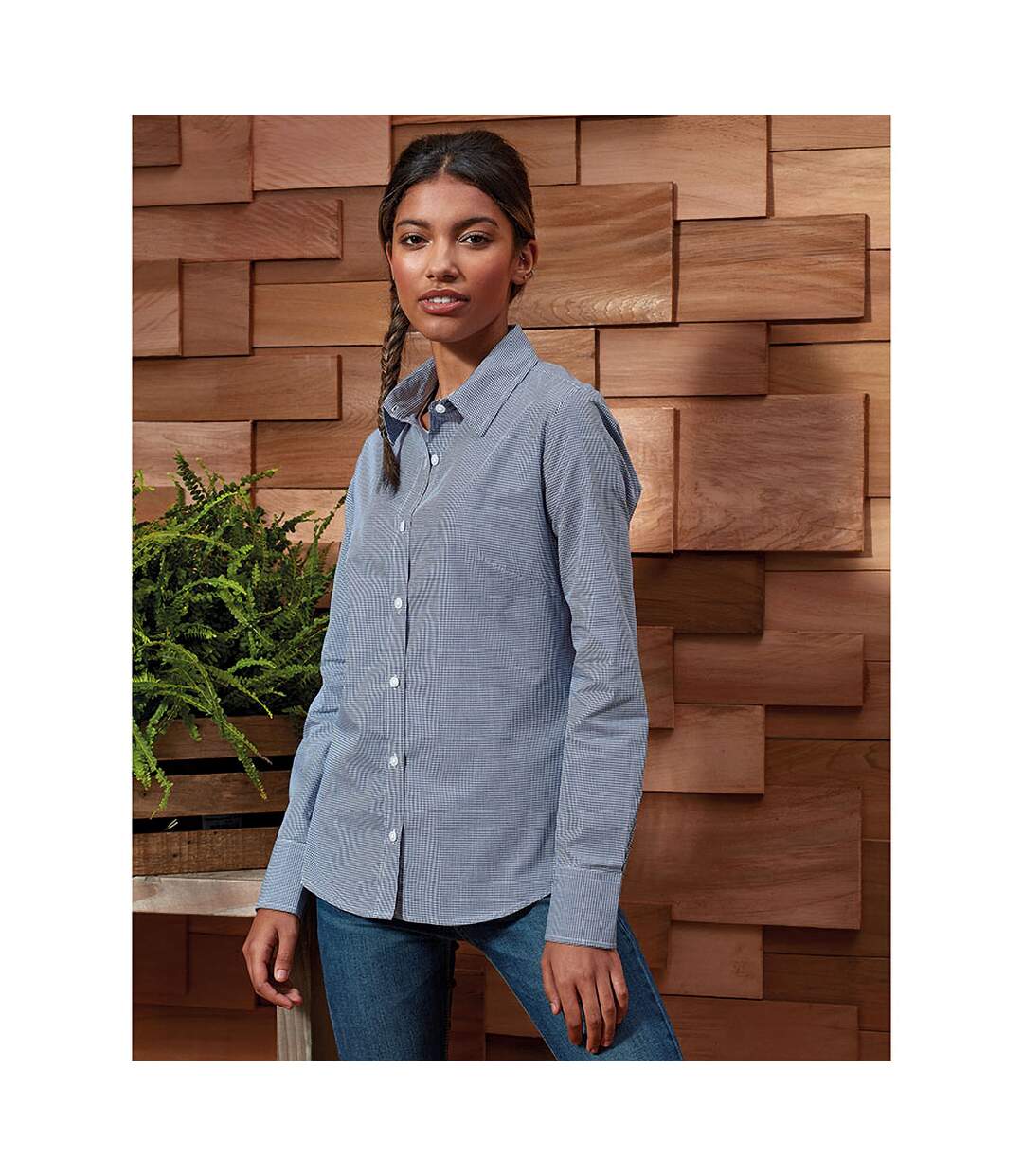 Premier Microcheck - Chemise à manches longues - Femme (Bleu marine/Blanc) - UTRW5523