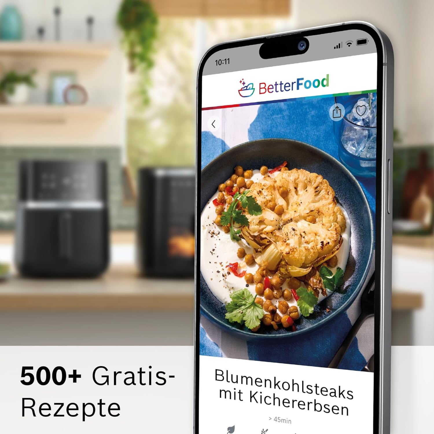 Bosch Heißluftfritteuse Serie 6, XXL Air Fryer, creme, 7,2 L Fassungsvermögen, beleuchtetes Sichtfenster, 7 voreingestellte Programme, bis zu 65% schnelleres Kochen, MAF671C0