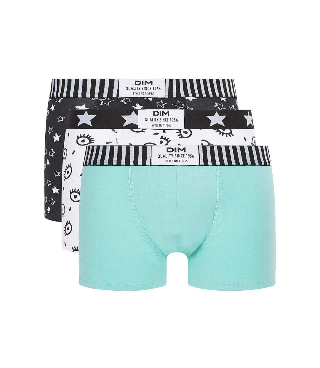 DIM Lot de 3 Boxers Homme Coton STRETCH Coup d'oeil Dim star Vert marée