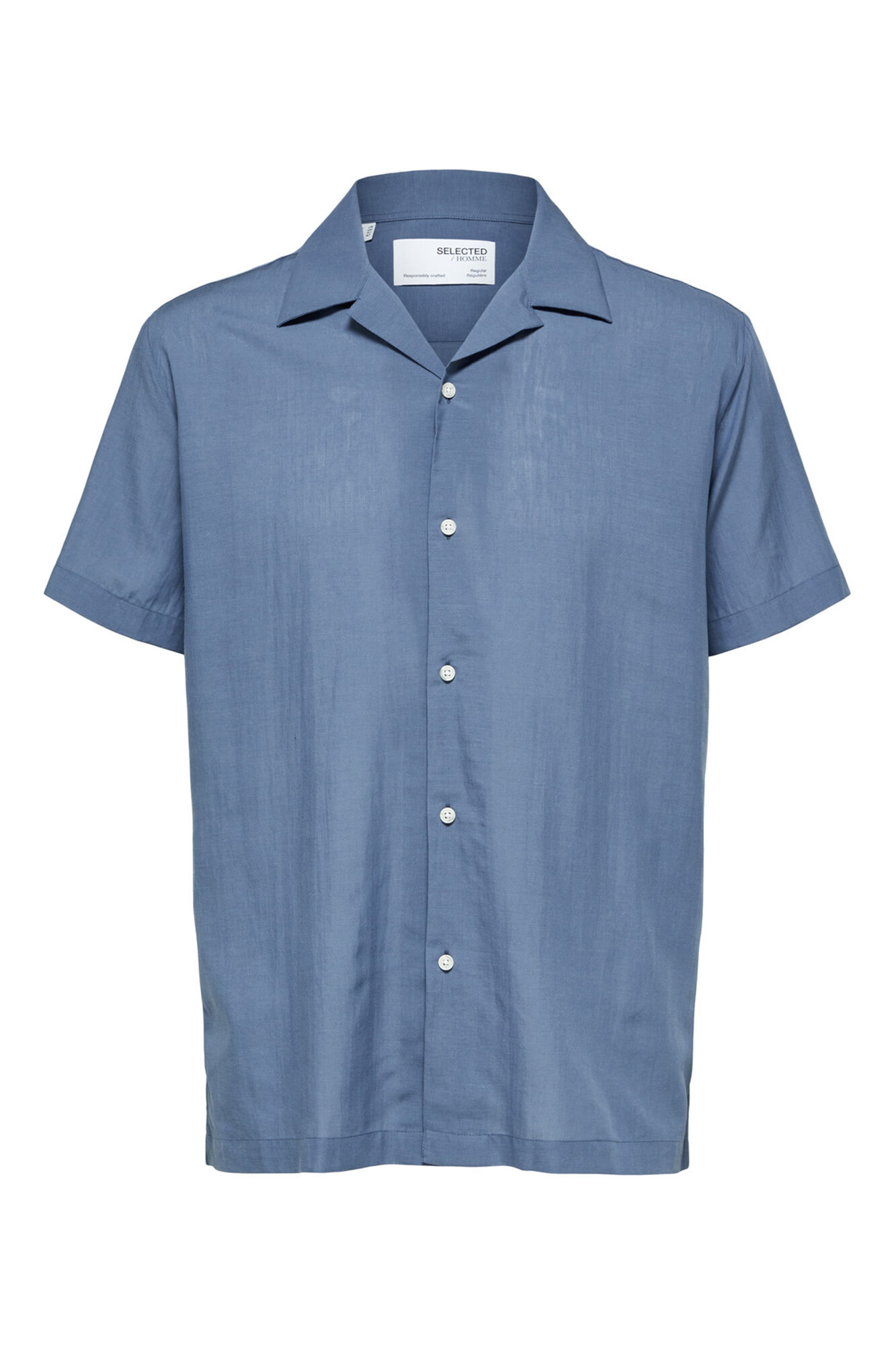 Camisa de manga curta em tencel e algodão orgânico. - Azul