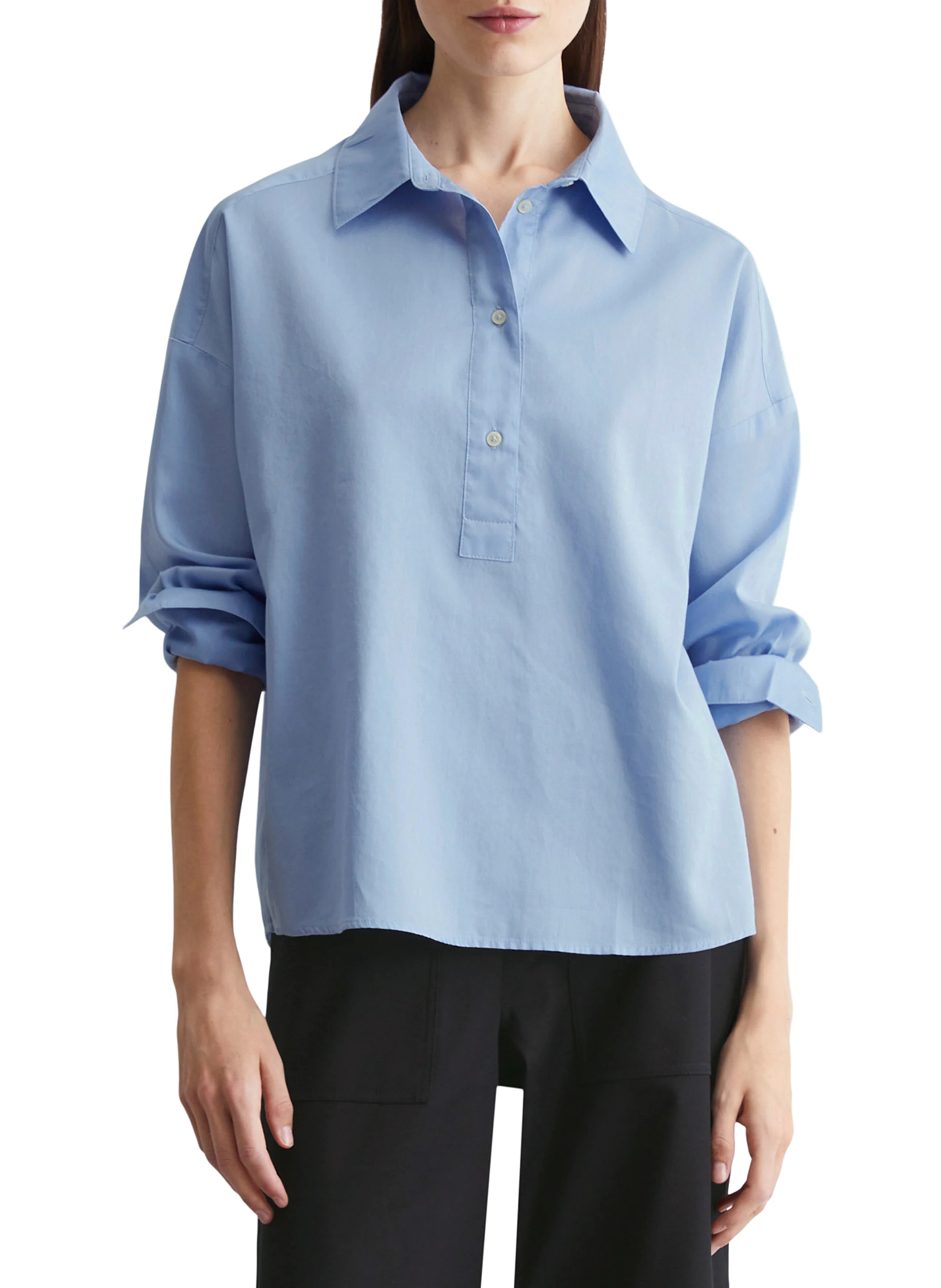 Blouse droite en coton| Bleu