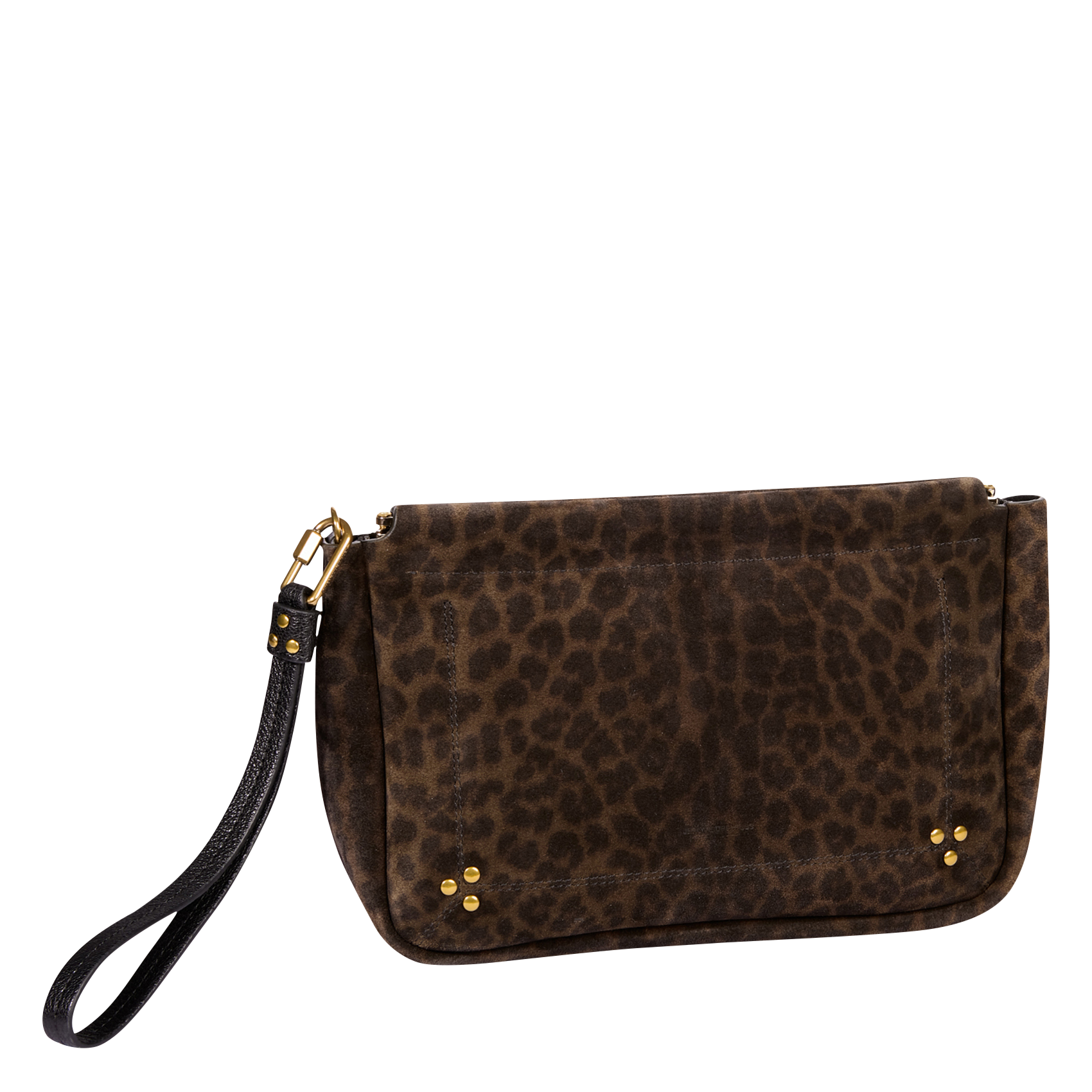 CLAP L - Pochette imprimée léopard en cuir | Kaki