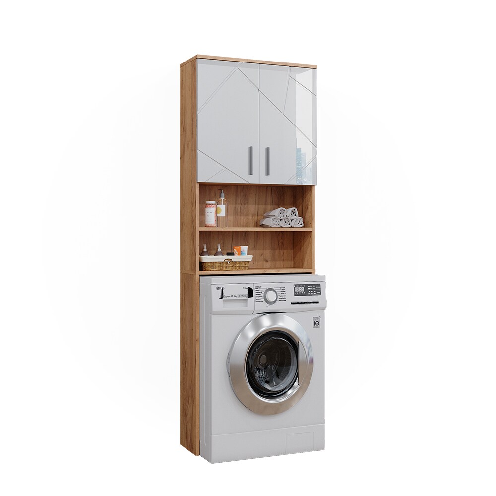 Vicco Waschmaschinenschrank Irma Eiche Weiß Hochglanz 64 x 191 cm Badezimmer