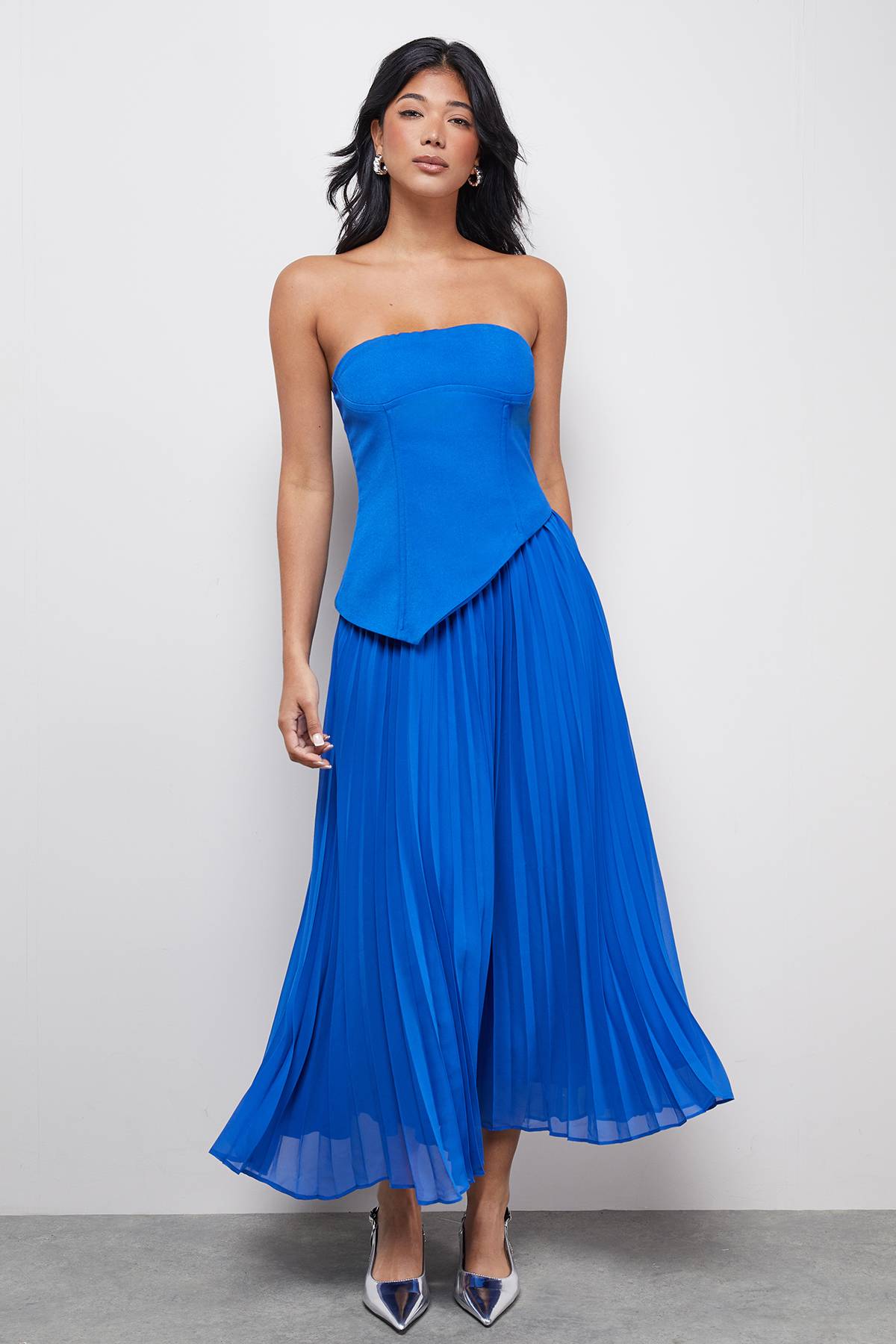 Warehouse Robe Midi En Mousseline Plissée À Bustier Bandeau