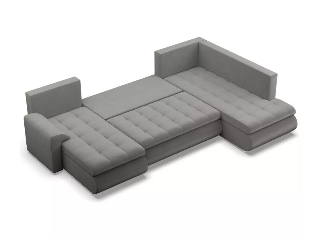 Canapé d'angle en U avec fonction sommeil, Ottoman, Gris clair