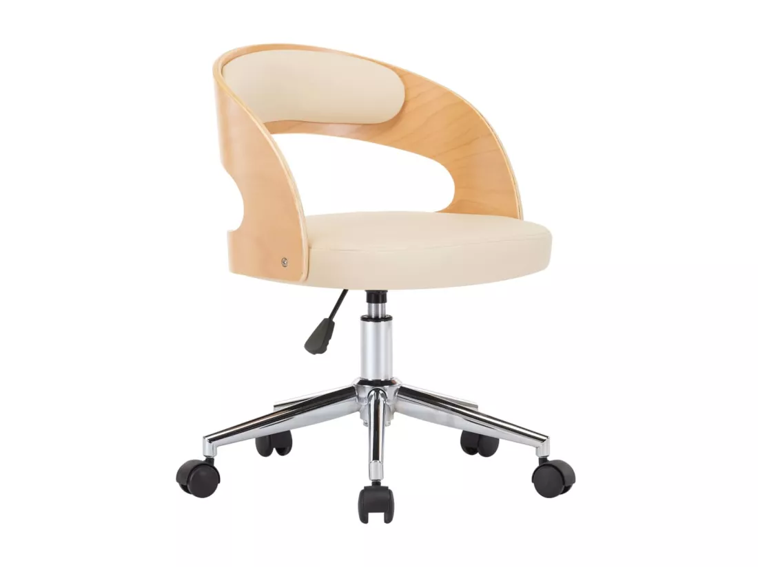 Chaise pivotante de bureau Crème Bois courbé et similicuir