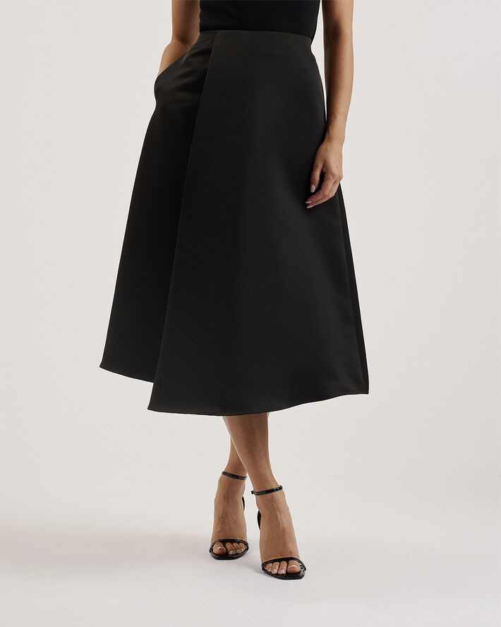 Ted Baker ERVA Asymmetric Satin Wrap Midi Ski Black