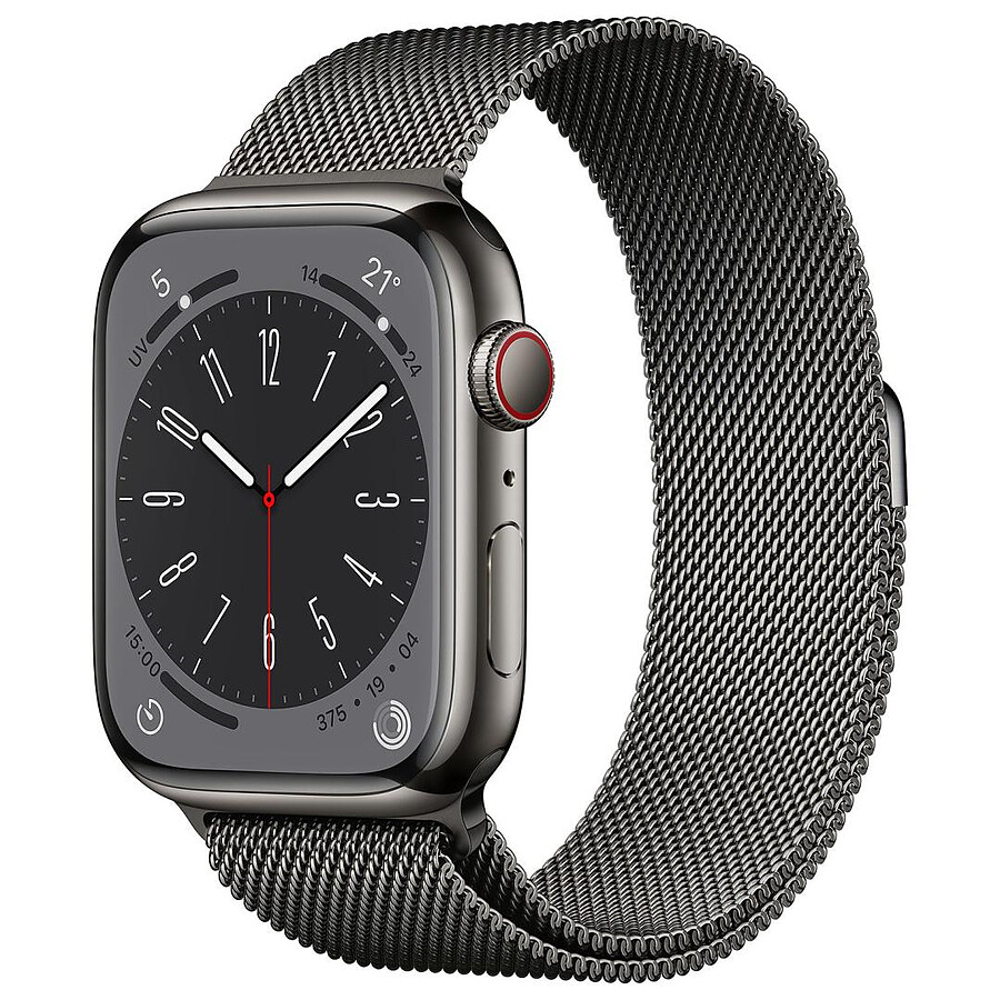 Apple Watch Series 8 GPS + Cellular - Acier Inoxydable Graphite- Bracelet Milanais 41 mm