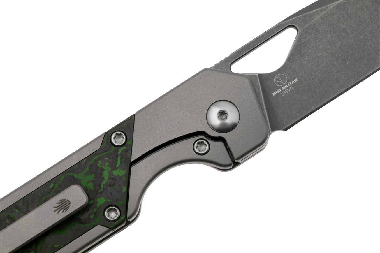 Kizer Mini Militaw, Ki3634SA2 Frame Lock, Blackwashed S45VN, Grey Titanium, Jungle Wear Fat Carbon Inlay, zakmes, Jonathan Styles design