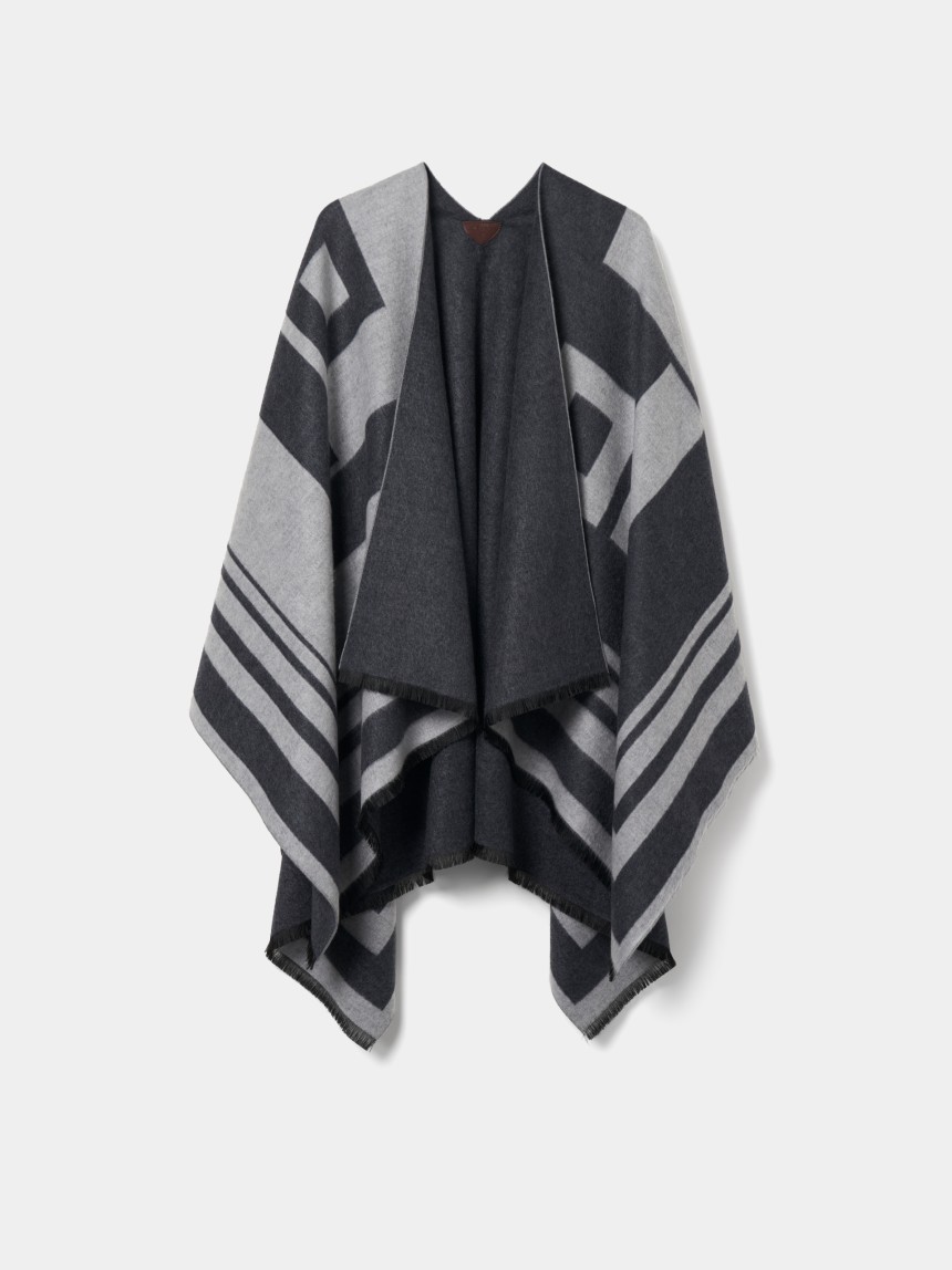 Poncho em jacquard com mistura de lã