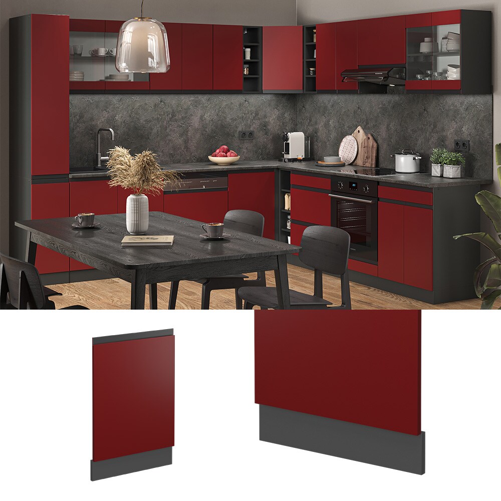 Vicco Geschirrspülerblende Küchenschrank Küchenmöbel R-Line J-Shape Anthrazit Rot 45 cm modern