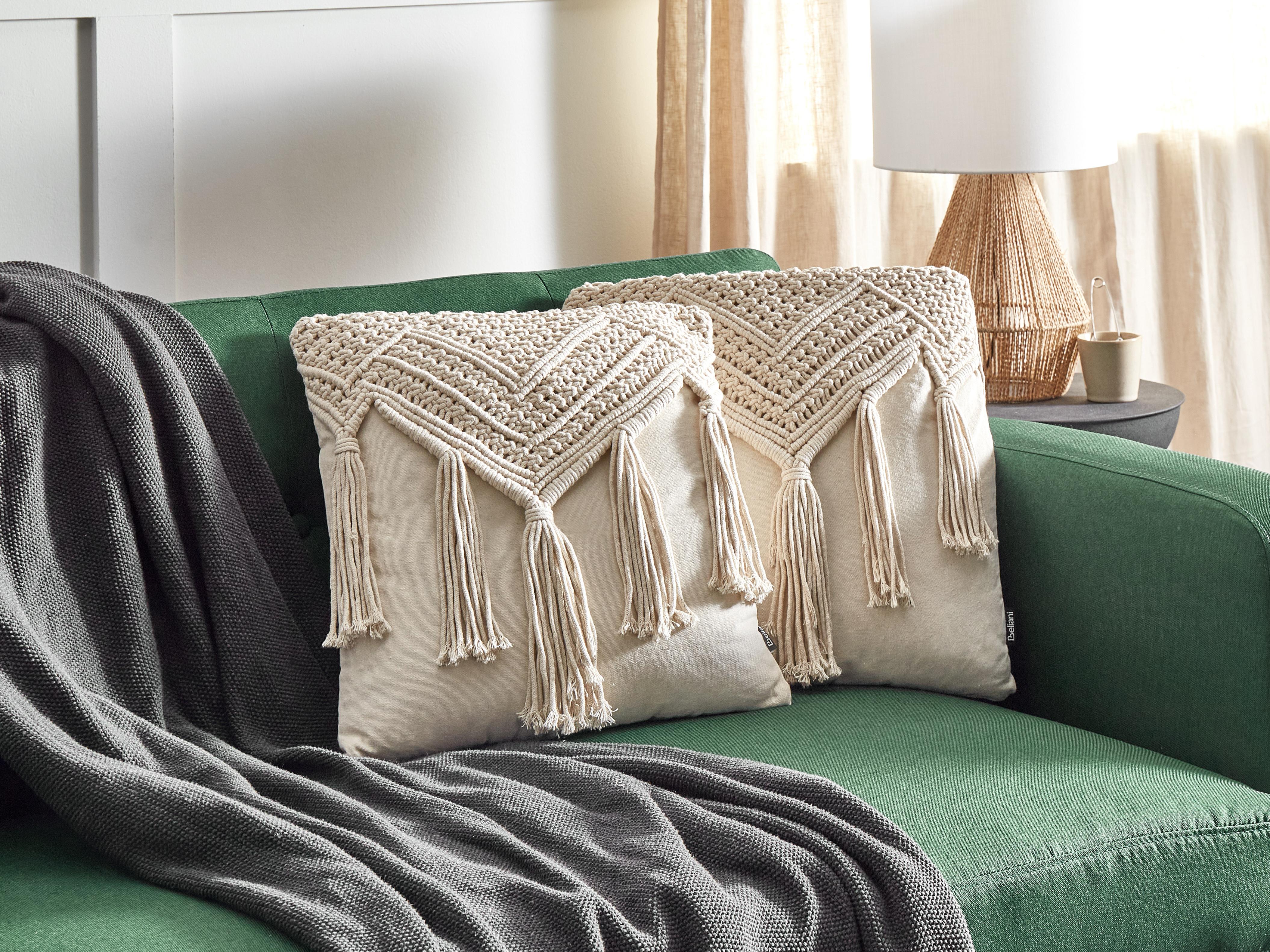 Set van 2 sierkussens BEDADI Katoen 45 x 45 cm Lichtbeige geometrisch patroon