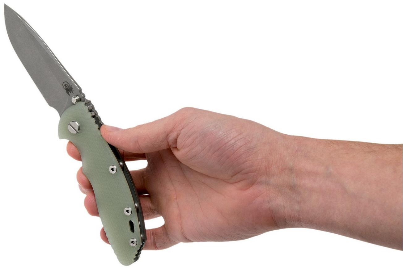 Rick Hinderer XM18 3,5” Non-Flipper Spearpoint Working Finish, Translucent Green G10