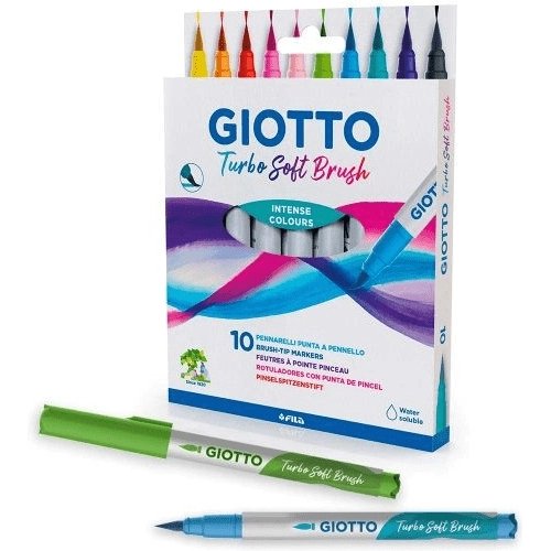 Pochette feutres turbo soft brush giotto pointe pinceau   10 unites coloris assortis