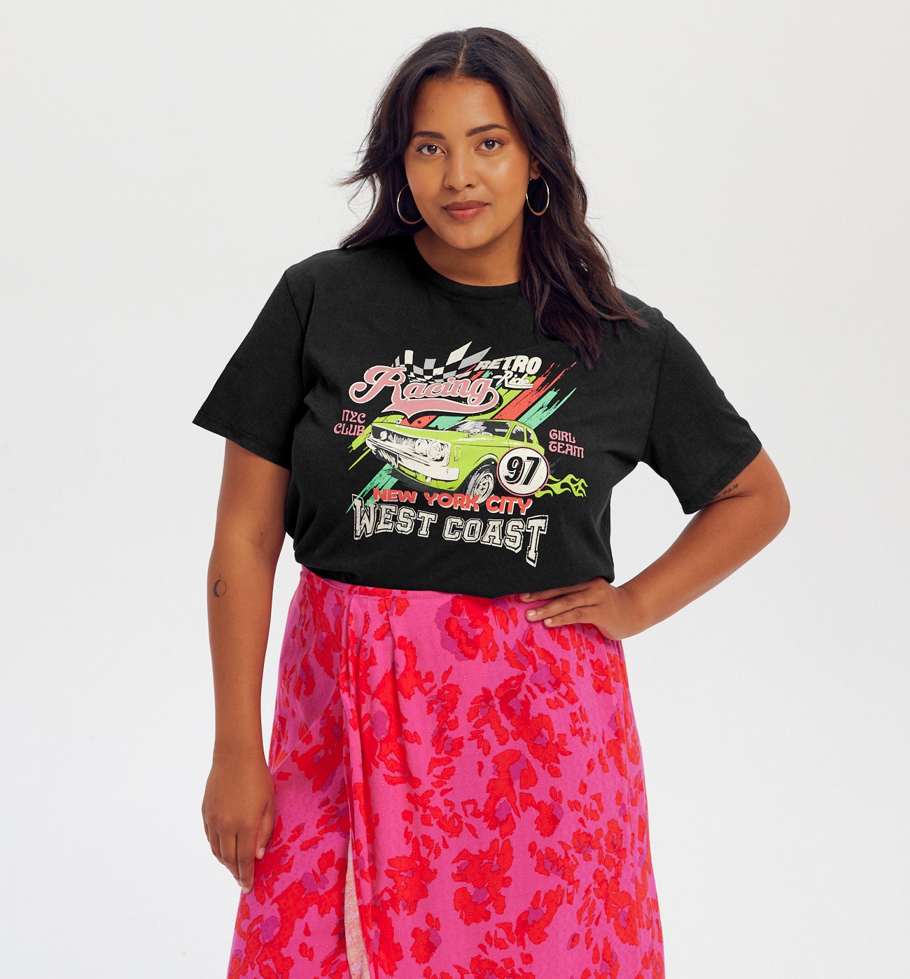 T-shirt à motif placé Femme - Imprimé noir