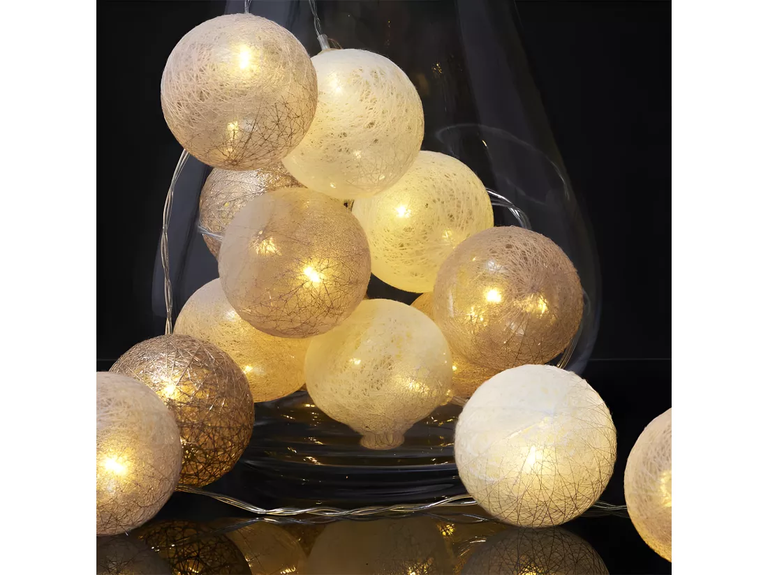 Guirlande Boule Usb 15 Led Dore Blanc Nude