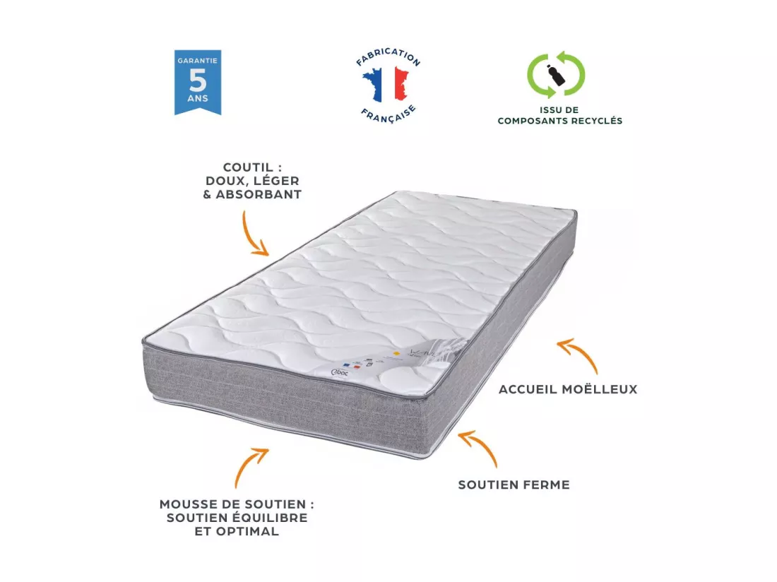 Lit électrique S62 + matelas Wave 2x80x200 - Mousse - Soutien ferme - Made in France