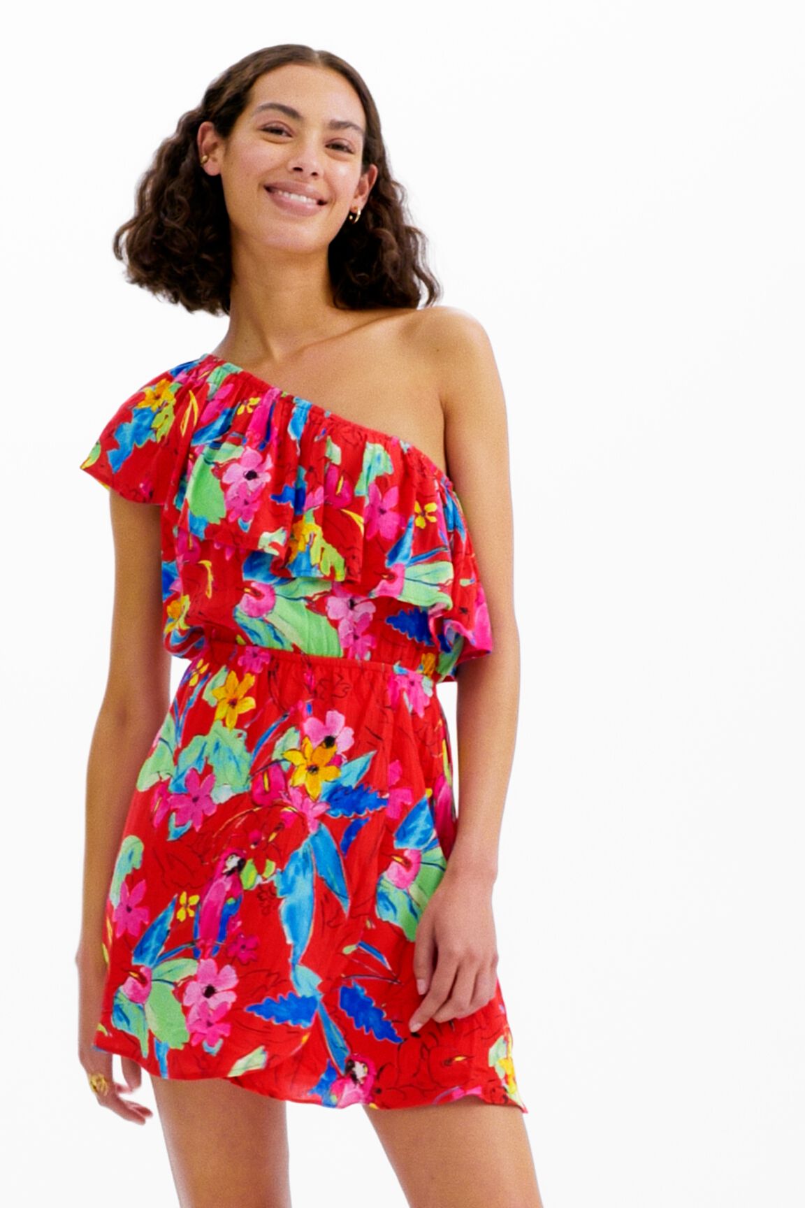 Robe courte asymétrique tropicale
