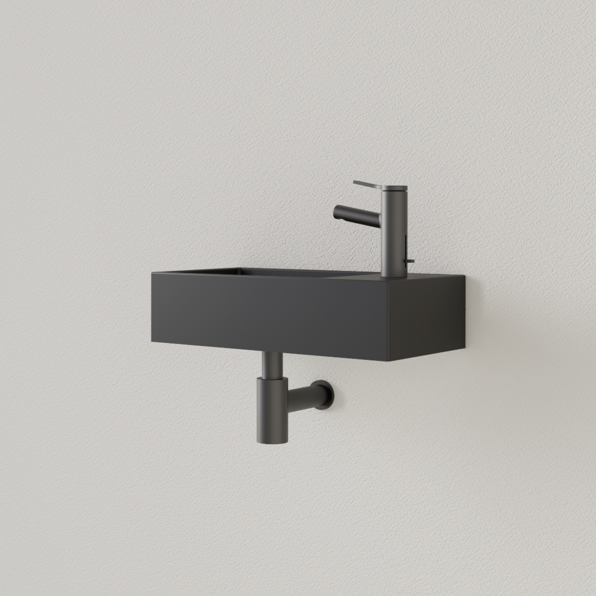 Sanigoods Nano fontein rechts zwart mat met kraangat 36x18cm