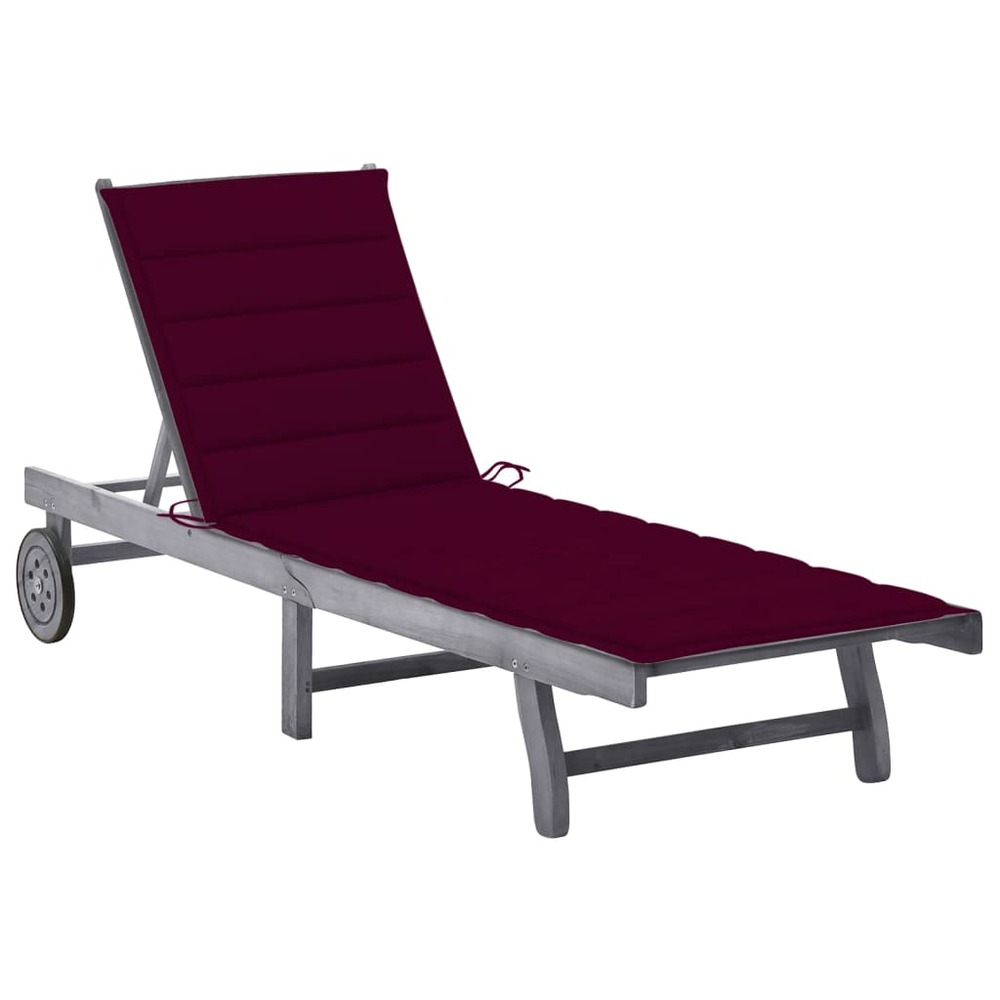 Transat chaise longue bain de soleil lit de jardin terrasse meuble d'extérieur avec coussin bois d'acacia solide gris 02_0012