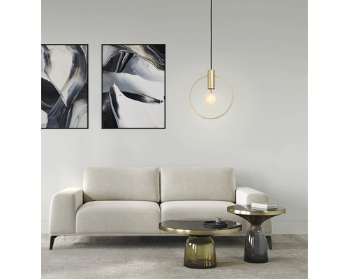 Hanglamp, 1-lichts, HxB 110x10,5 cm, geborsteld messing met zwarte textielkabel
