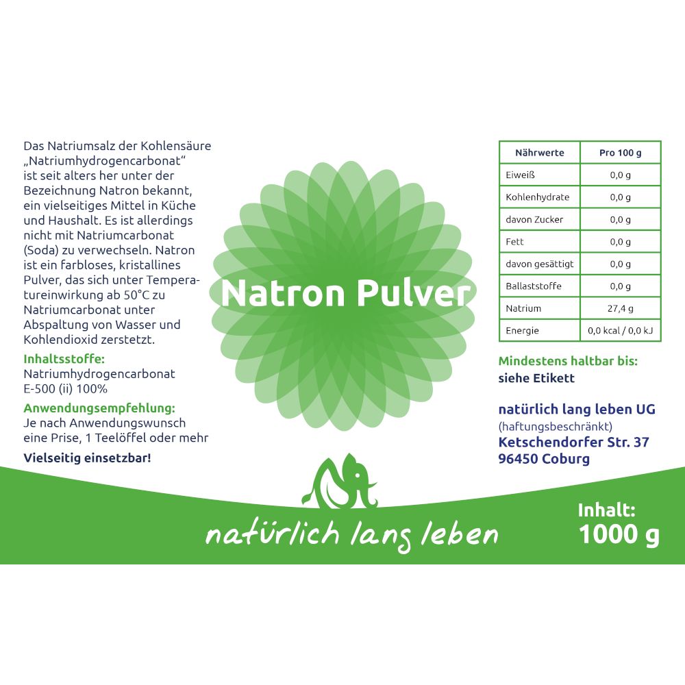 natürlich lang leben Natriumhydrogencarbonat E500 Natron Pulver