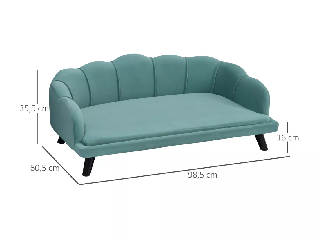 Canapé chien lit pour chien chat design contemporain coquillage dim. 98L x 60l x 35H cm coussin moelleux velours vert