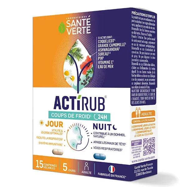Santé verte ACTIRUB DAY NIGHT alívio frio 24H - 15 comprimidos