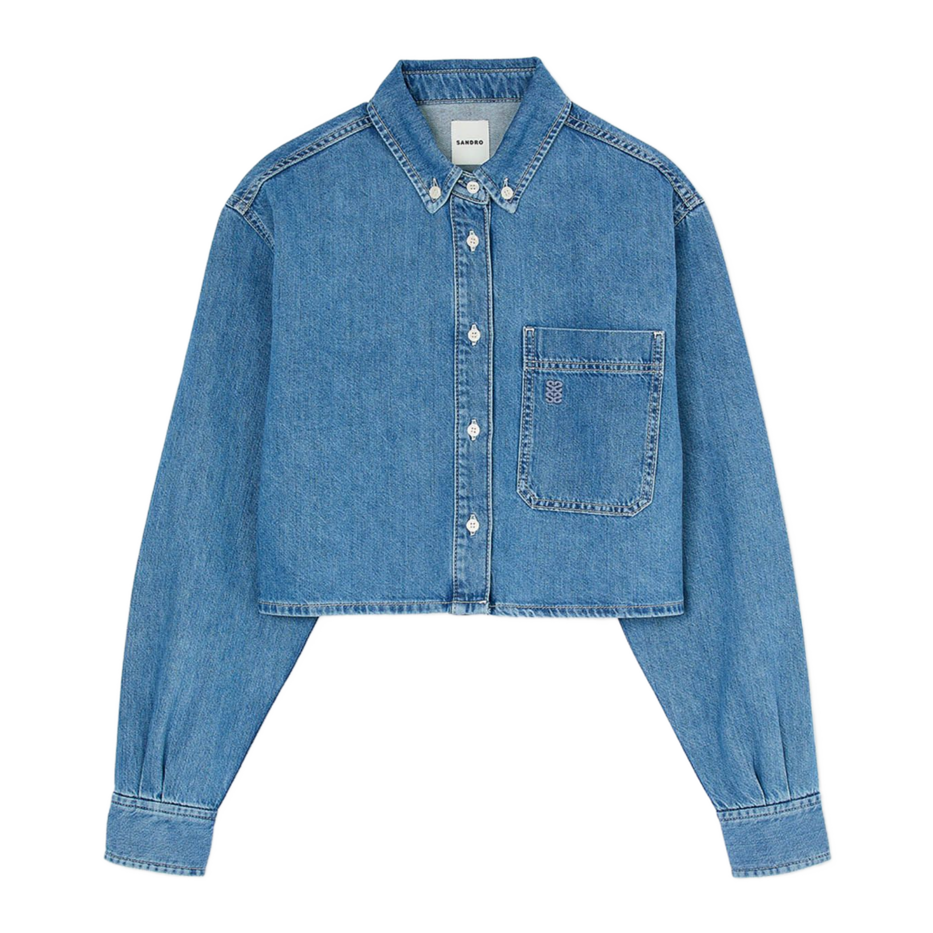 Chemise courte en denim coton | Bleu
