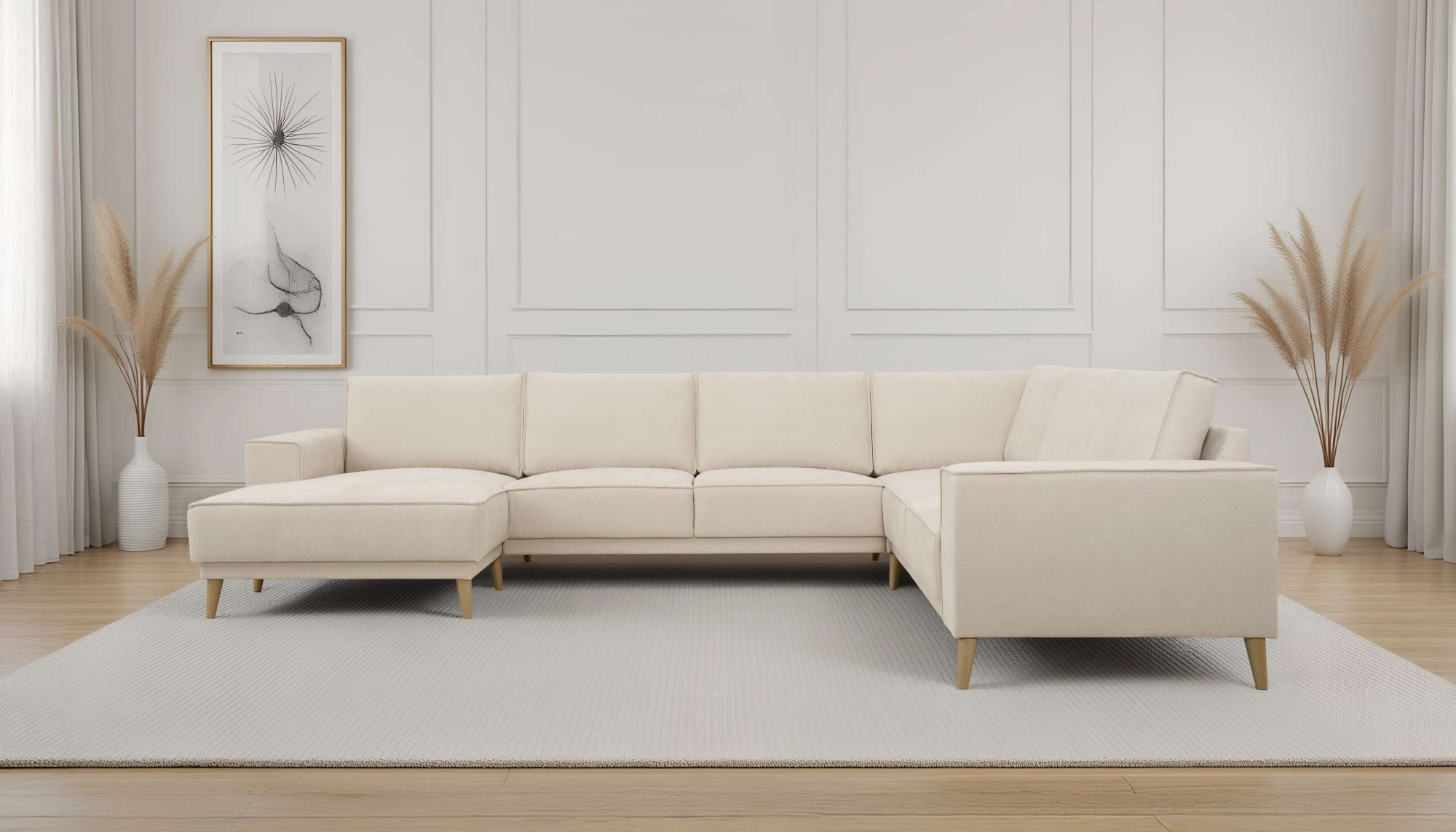 GOODproduct Wohnlandschaft »Oland Skandi, weicher Chenille-Stoff« U-Form, 342 cm, Wellenunterfederung, Skandi-Design, Massivholzfüsse