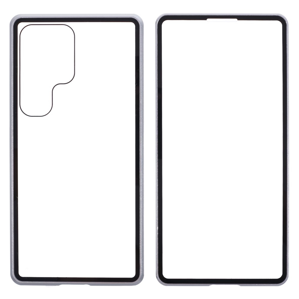 Samsung Galaxy S25 Ultra Magnetische Alu Schutzhülle mit Panzer Glas Backcover   Display- / Kameraschutz (Magnet-Technologie) - Silber