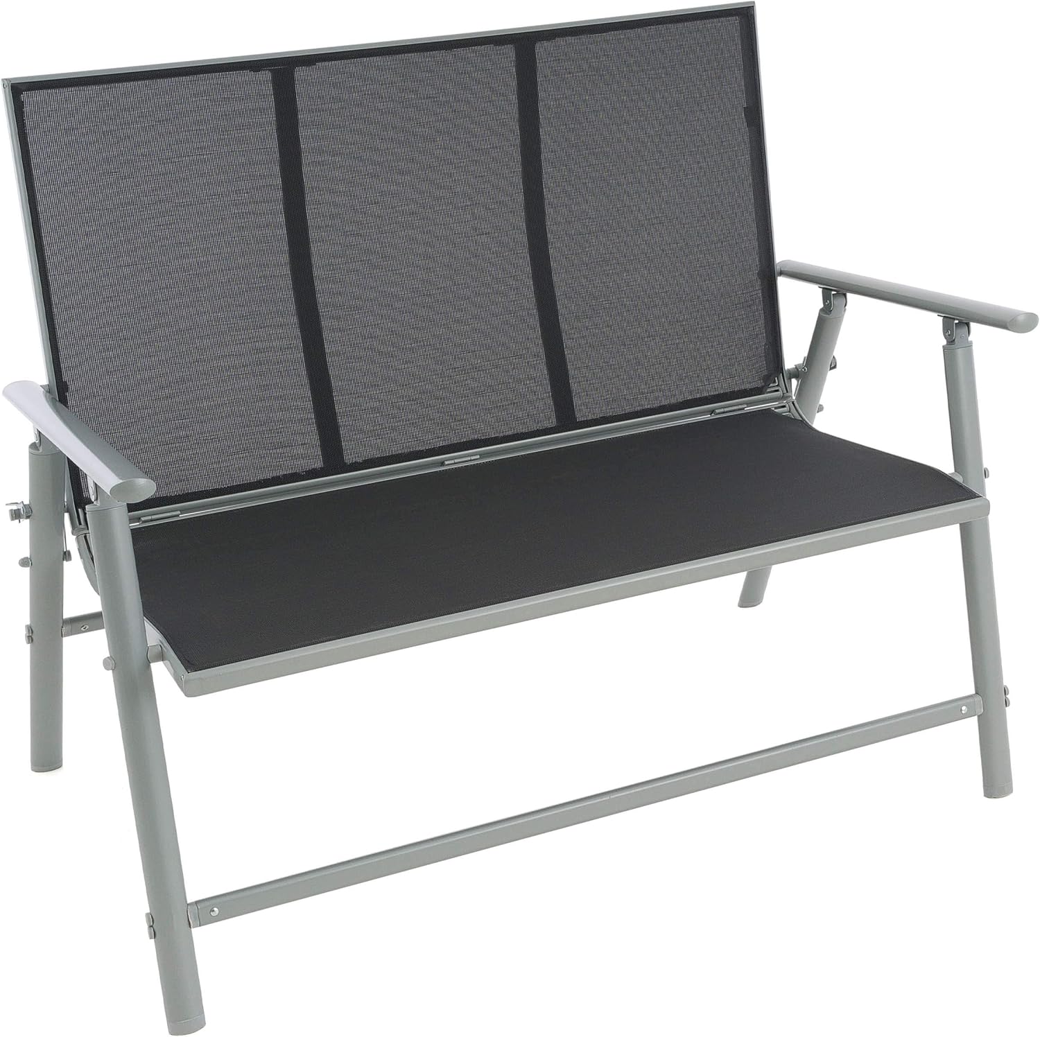 NEXOS 2-Sitzer Gartenbank aus Textilene + Alu + Stahl – Farbe: Bespannung Grau – Rahmen Hellgrau