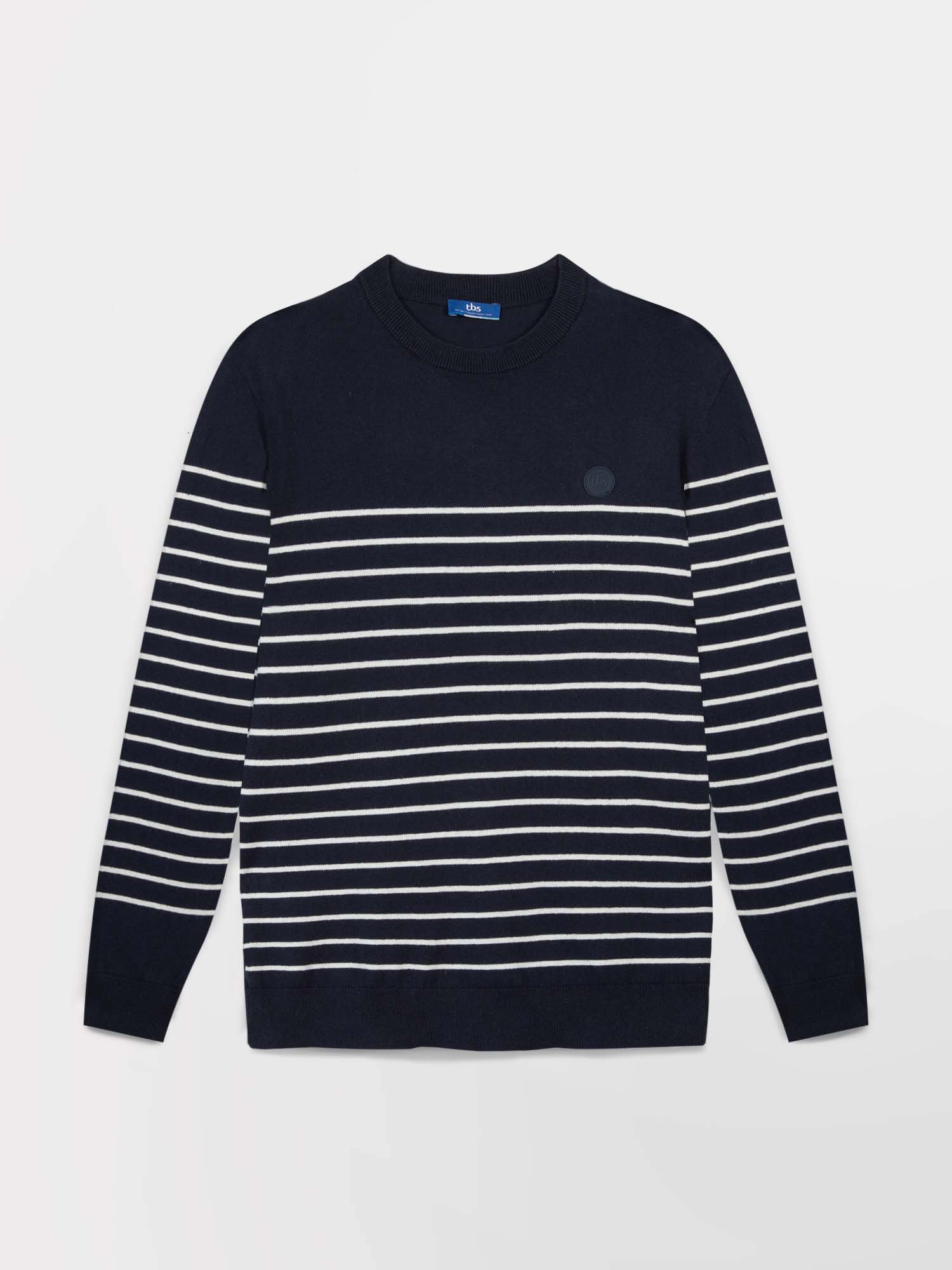 Pull Marinière Homme Coton Lin Marine