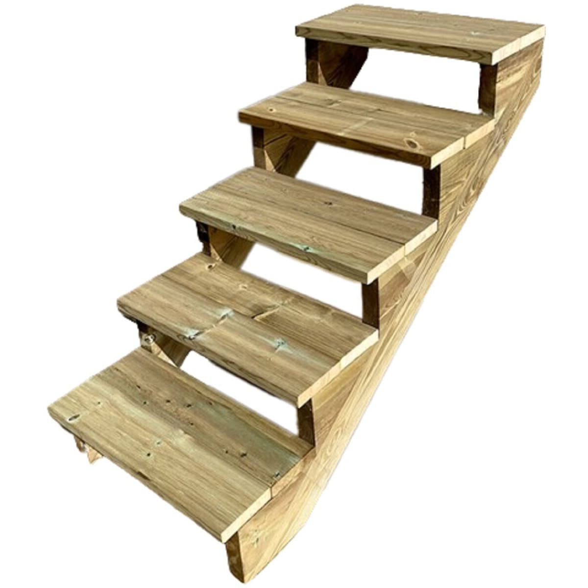 Buitentrap, tuintrap, terrastrap, hout, 88 cm hoog, 5 treden, 80 cm breed, ZONDER stootborden
