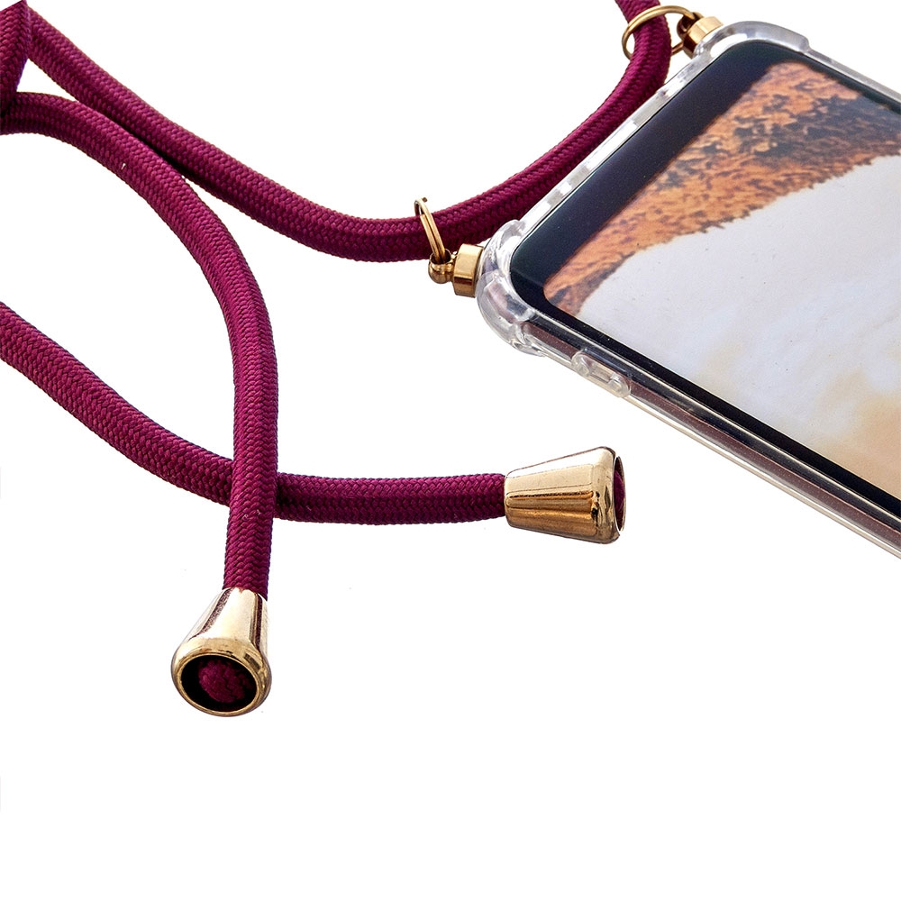 Samsung Galaxy S8 Necklace Gummi Hülle Air Cushion Fallschutz   Handykette (150cm) - Dunkelrot / Gold