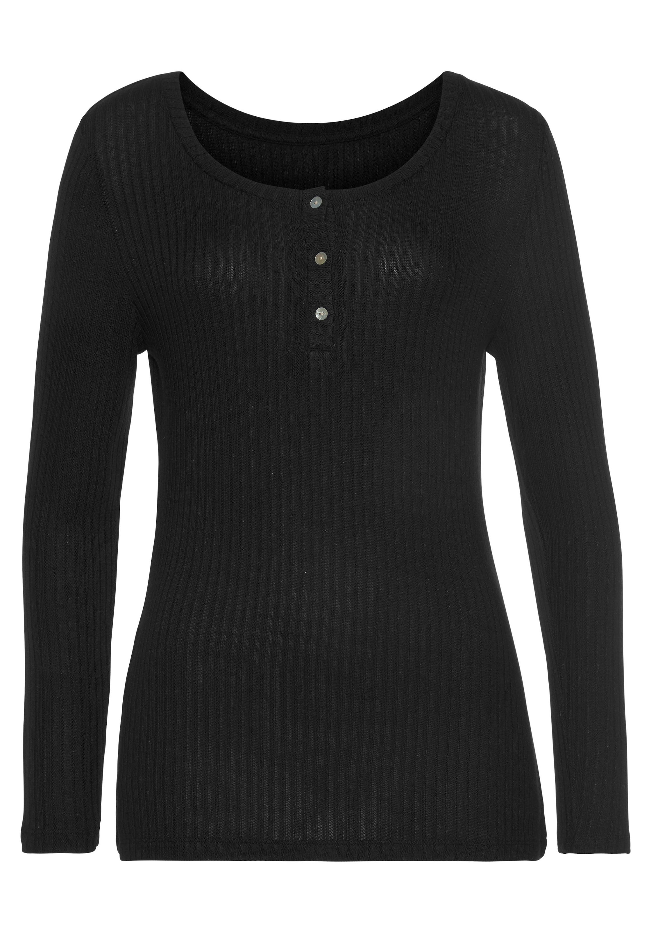 Vivance Langarmshirt »mit kurzer Knopfleiste«, aus weicher Ripp-Qualität mit Viskose
