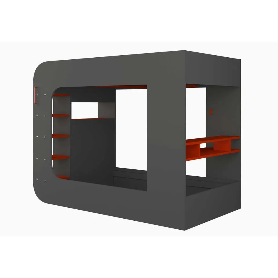 Hoogslaper Graham met gamebureau 120x200cm - antraciet/rood