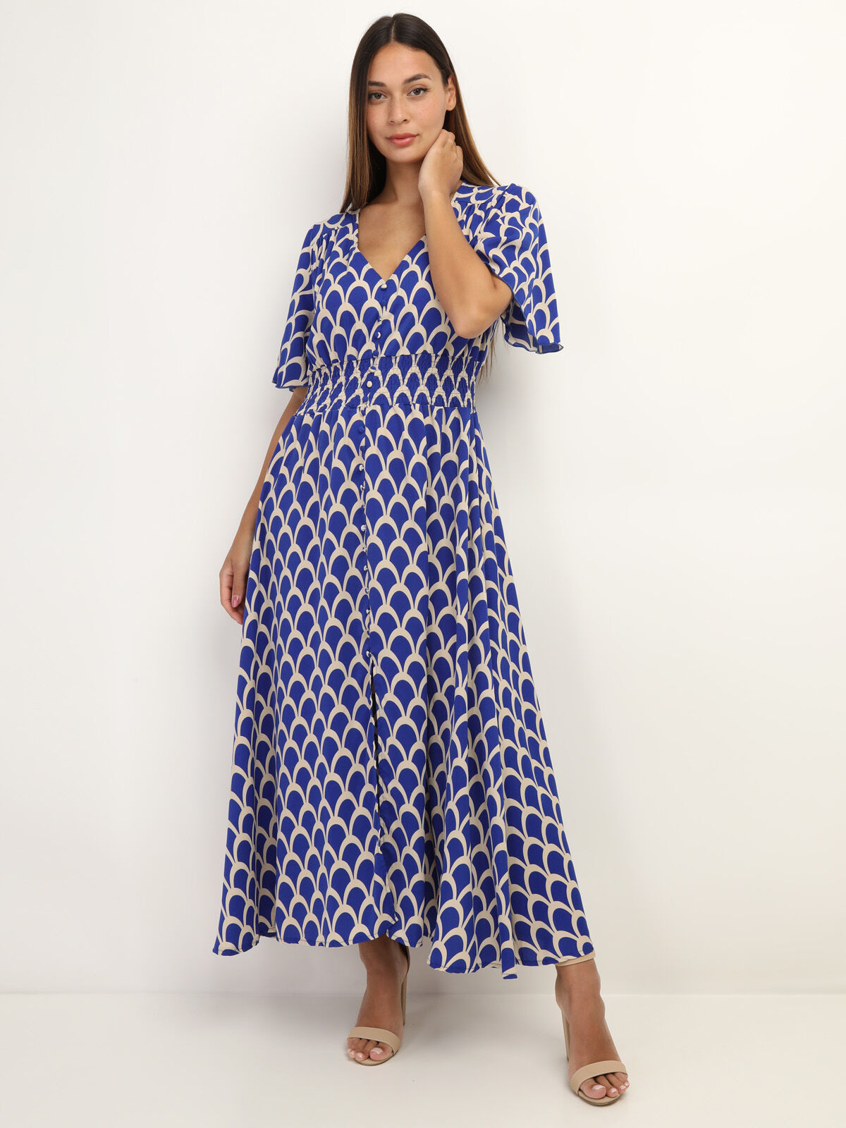 Robe boutonnée à motif graphique- Bleu