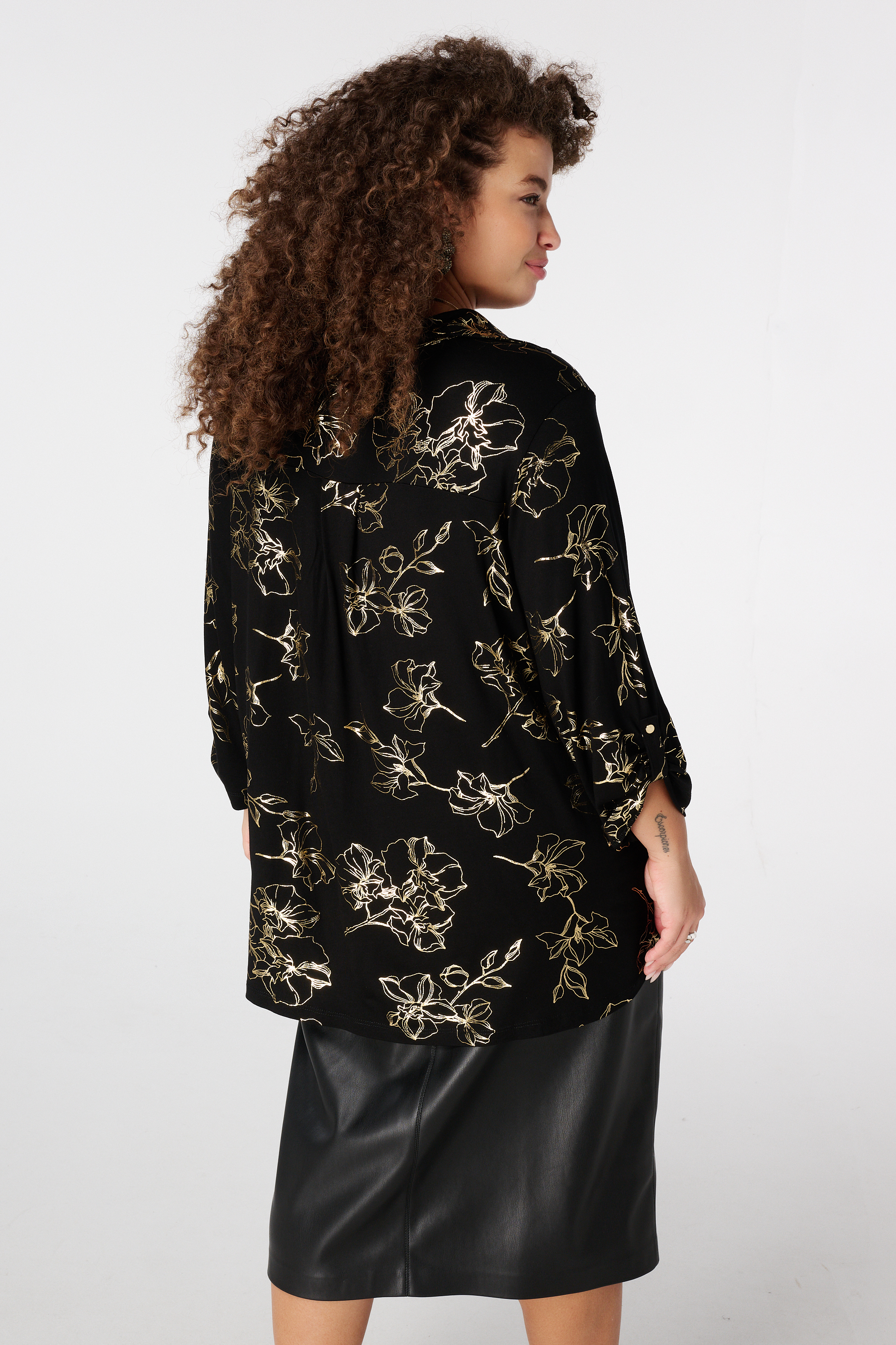 Top met stretch en foil print Zwart