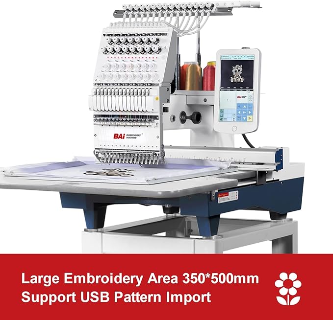 BAi Mirror1501 Hat Embroidery Machine With Multi Needle,15 Needle Embroidery Machine with 13.7x19.7 Inches Large Embroidery Area,Commercial Embroidery Machine with Laser Positioning
