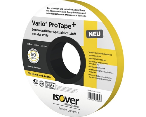 ISOVER ProTape+ speciale kit op rol voor binnen en buiten, 12,5 m x 12 x 2,5 mm