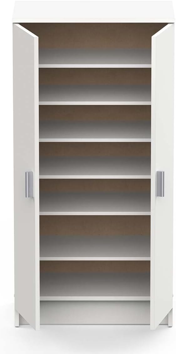 Multifunktions-Kleiderschrank mit zwei Türen mit sechs Einlegeböden, Farbe Weiß, Maße 55 x 108 x 36 cm