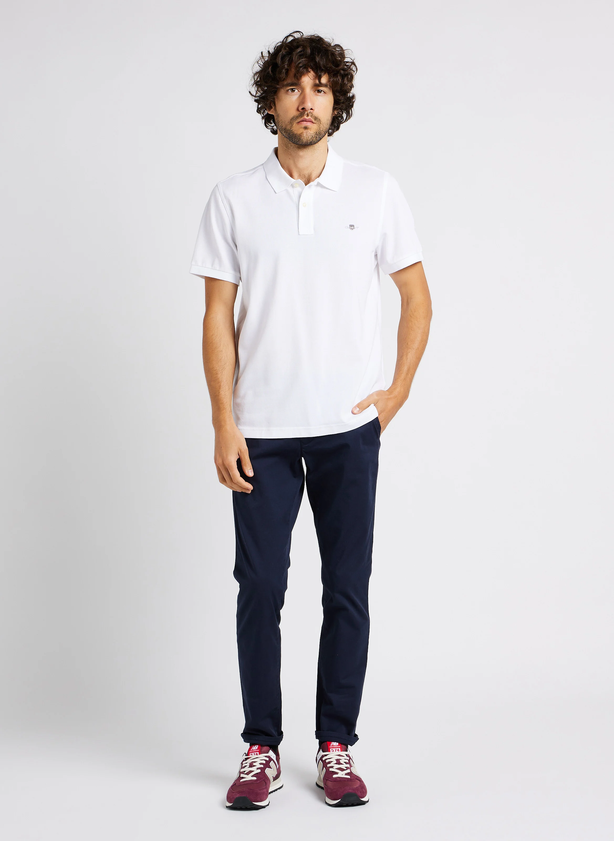 Polo col classique droit en coton| Blanc
