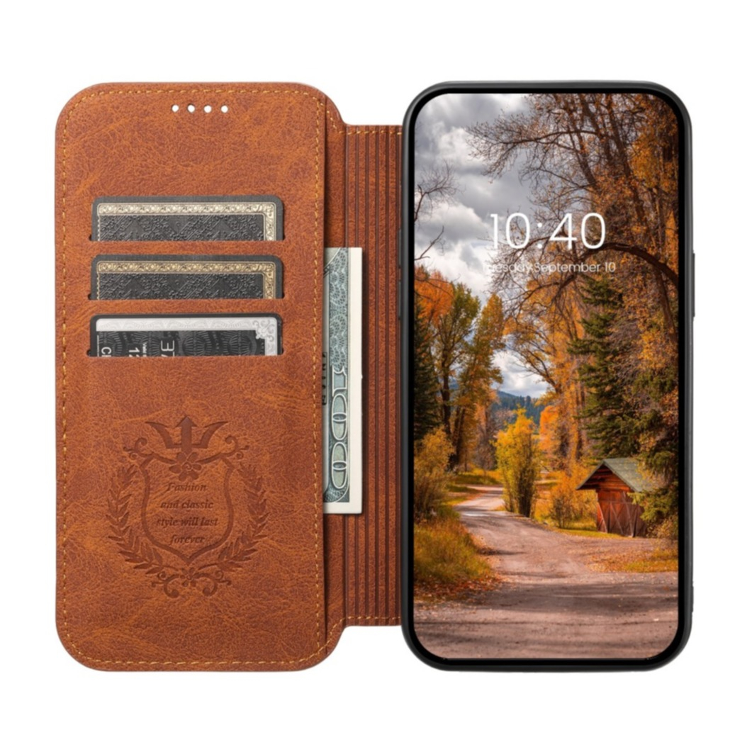 iPhone 13 Pro MagSafe Leder Tasche Flip Wallet Cover mit Kartenfächer - Braun