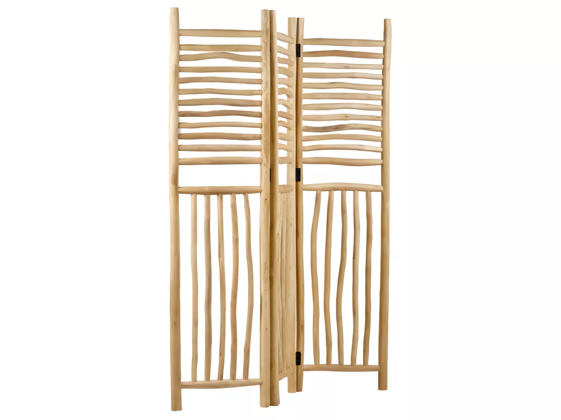 Paravent 3 pans pliables en bois de teck massif H. 170 cm - MARIANO
