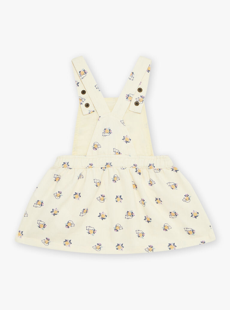 Chasuble vanille en twill à chats et fruits