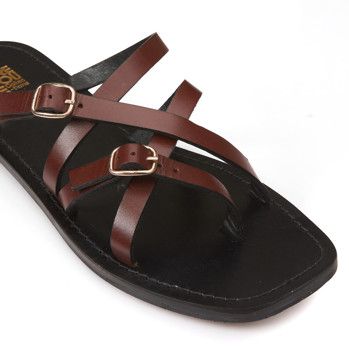 COLEÇÕES LA REDOUTE<br>Mules de couro, tiras estreitas e fivelas