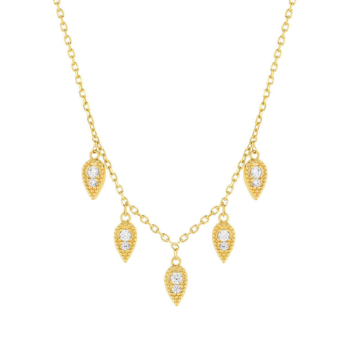 Collier plaqué or zirconias 45 cm motif goutte