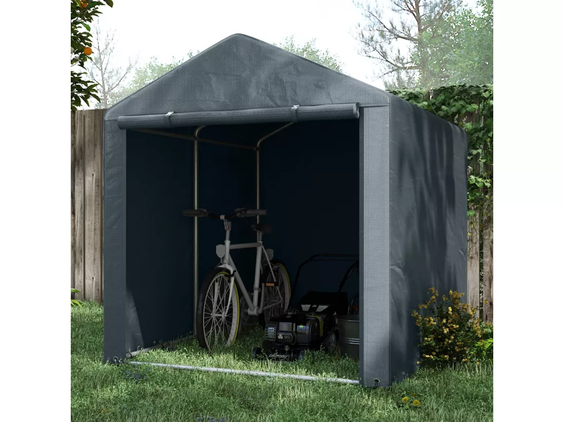 Abri de jardin tente de stockage portable abri de vélo garage pour extérieur avec cadre en acier galvanisé et grande porte, 1,6 x 2,2 m gris foncé