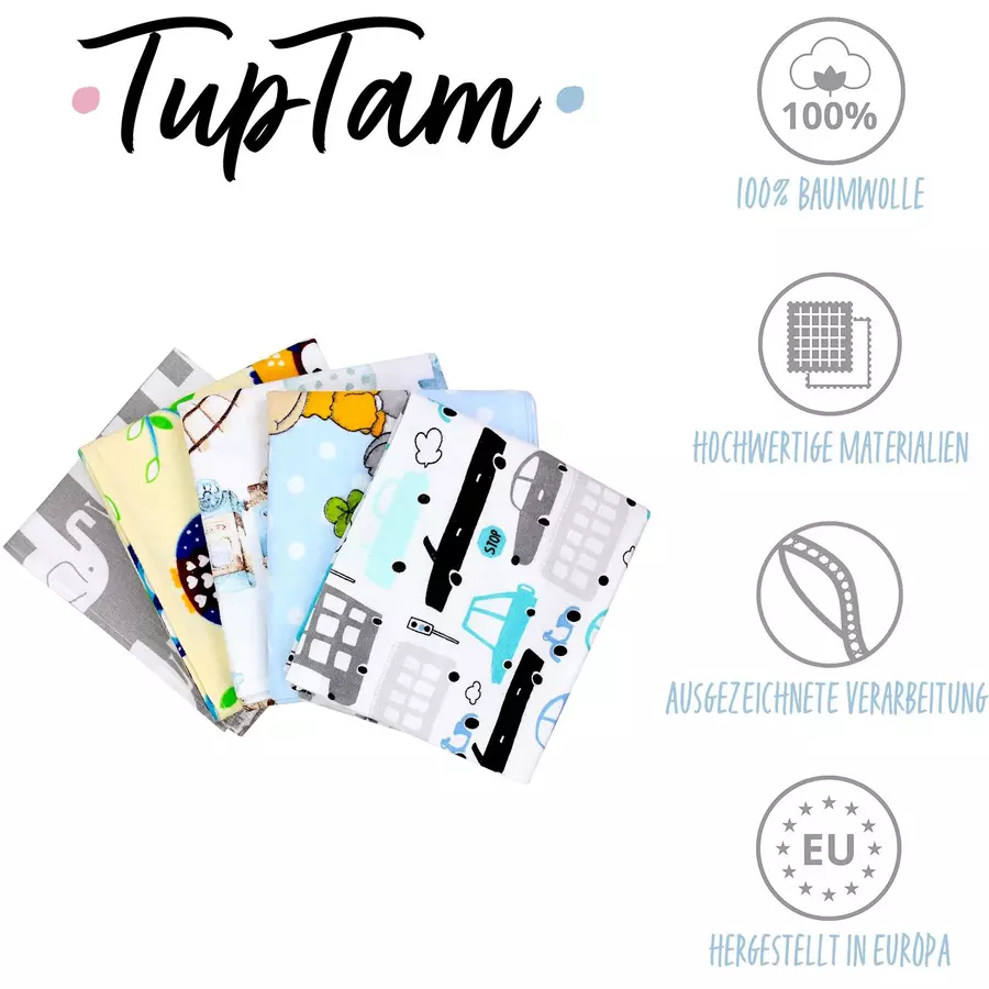 TupTam Baby Moltontücher Flanellwindeln 70x80 5er Set blaubeige